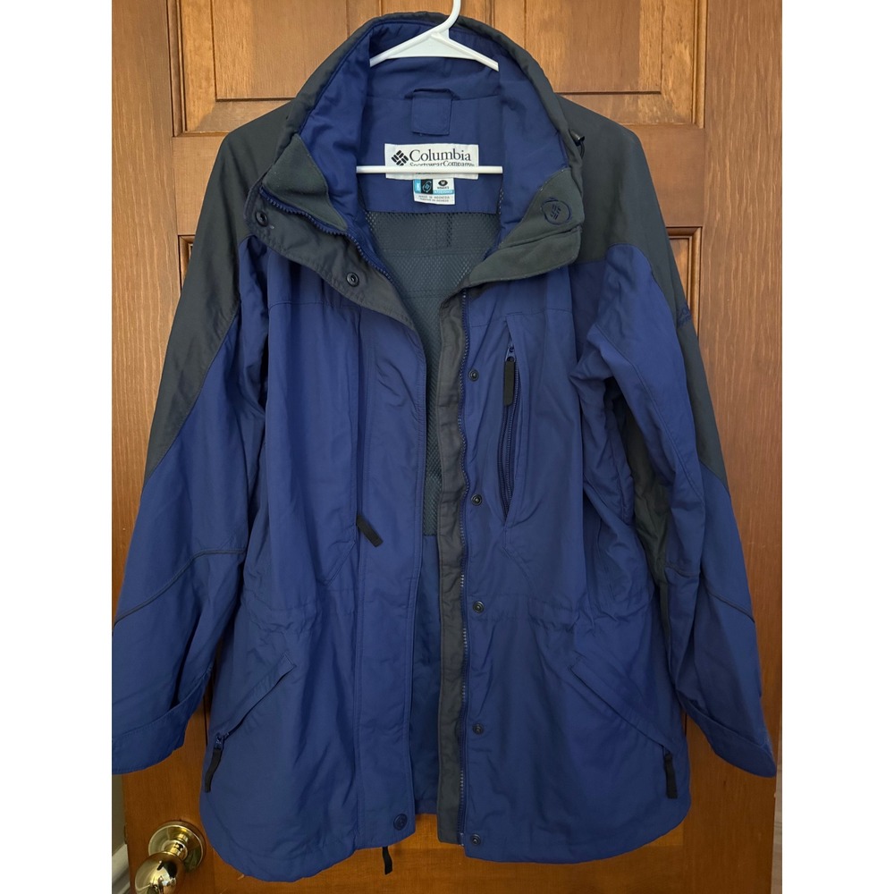 VTG Columbia Core Interchange Jacket Shell Womens M Blue Hiking Rain Windbreaker